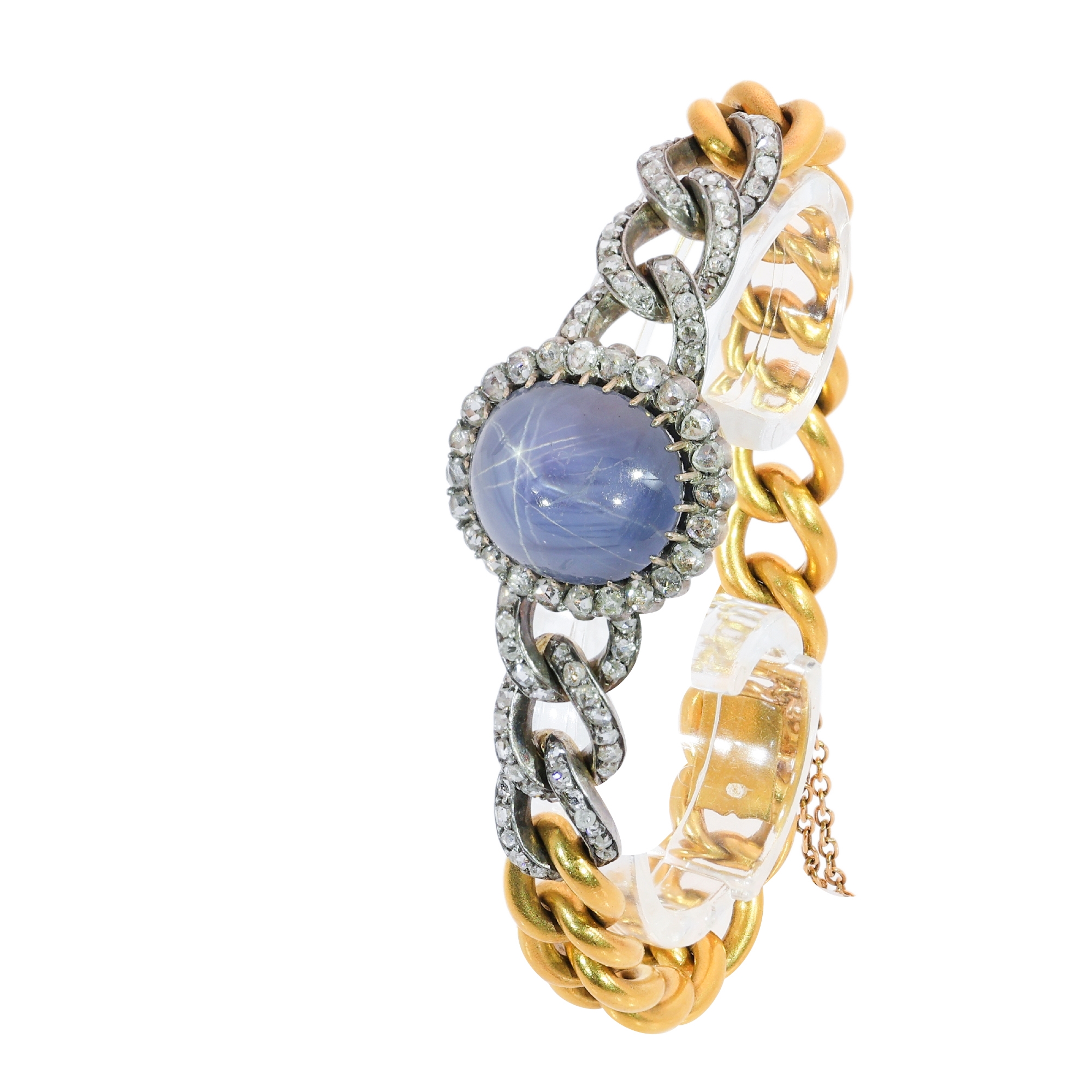French L�on Gariod Gold and Silver Star Sapphire and Diamond Bracelet, circa 1880